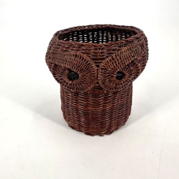 Vintage Wicker Rattan Woven Potpourri Basket Owl Collectible Adirondack Camp - Picture 6 of 11